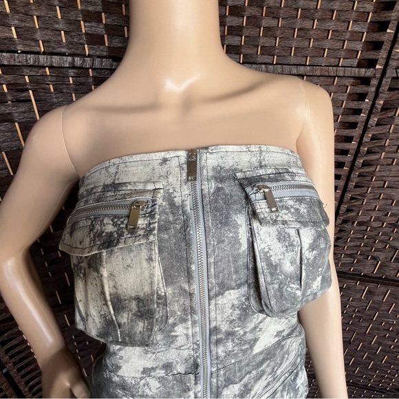 Zara Camo Strapless Zipfront Dress With Zippered Pocketd Small - Picture 3 of 11